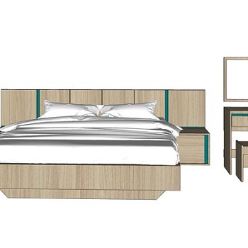 现代实木双人床su模型