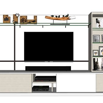 现代实木电视柜su模型