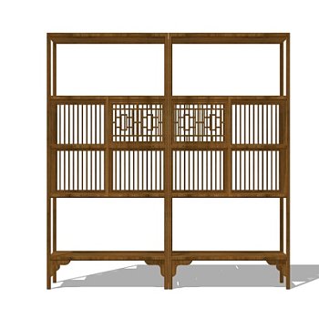 新中式实木装饰架su模型