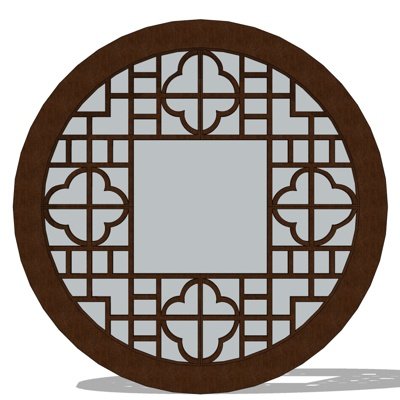 新中式圆形窗户su模型