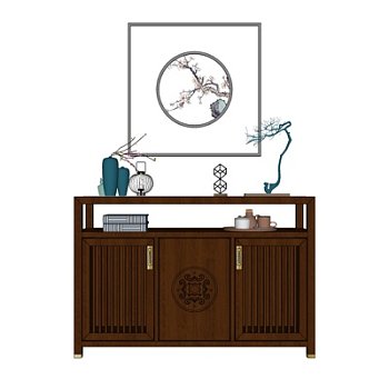 新中式实木端景柜su模型