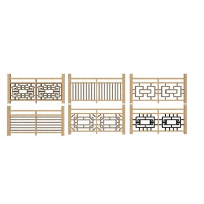中式木质楼梯护栏su模型