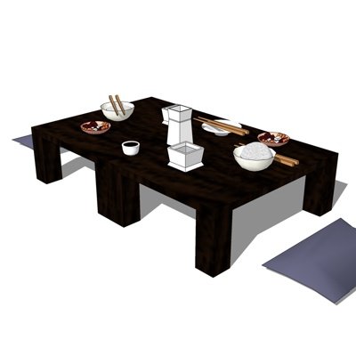 日式实木餐桌椅su模型