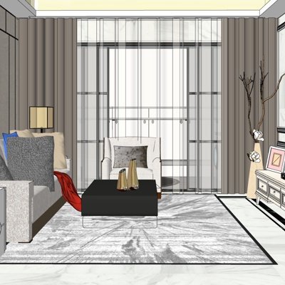 现代公寓客厅su模型
