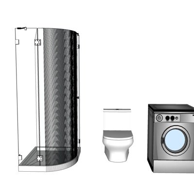 现代淋浴房马桶洗衣机su模型