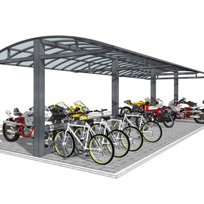 现代自行车遮雨棚su模型