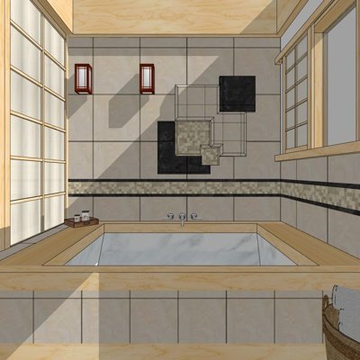新中式浴室su模型