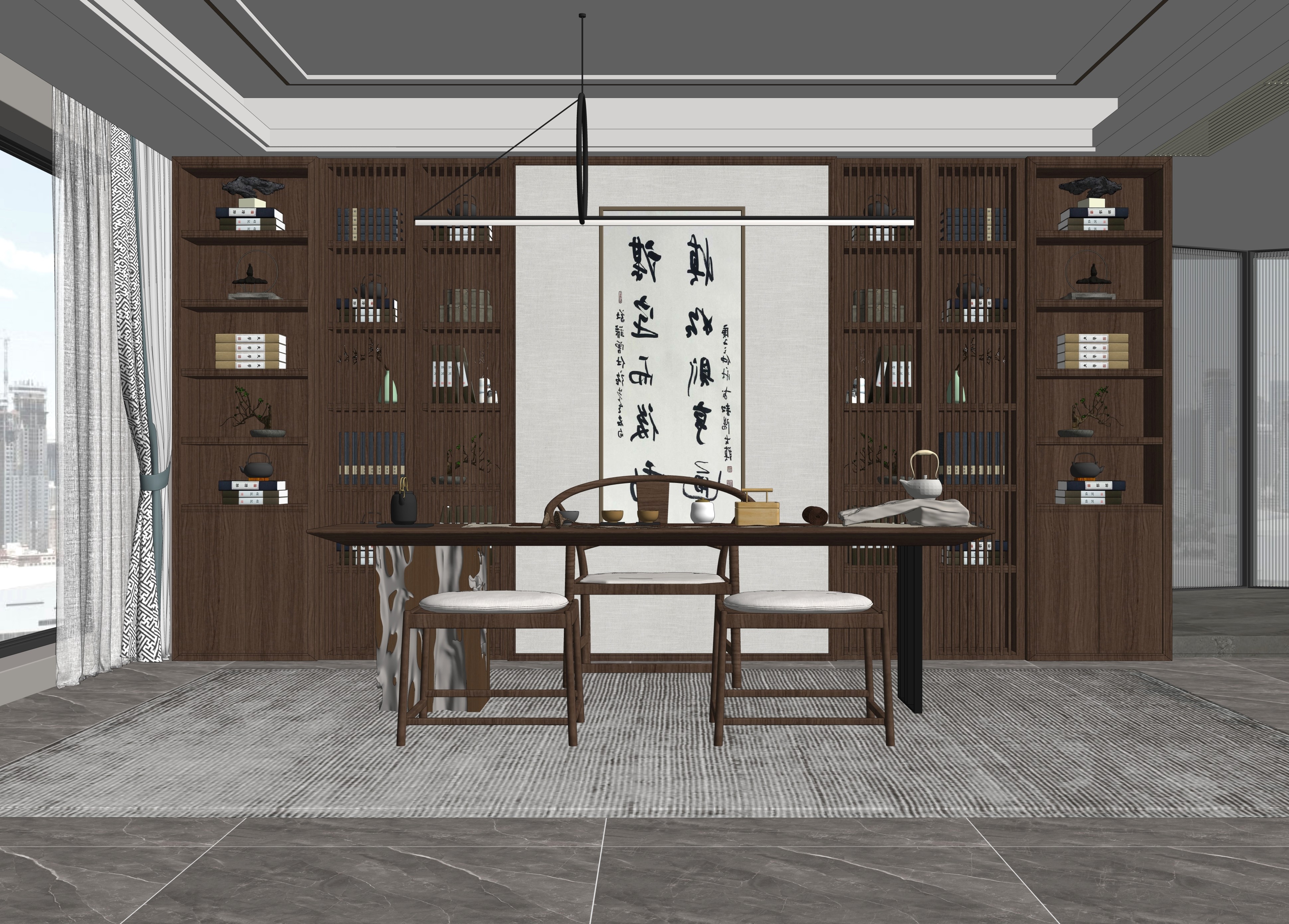 新中式茶室SU模型下载