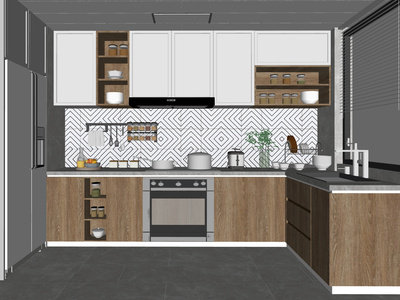 现代家居厨房SU模型下载