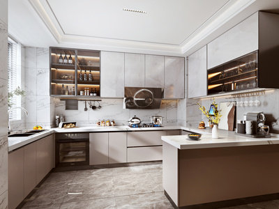 现代家居开放厨房SU模型下载