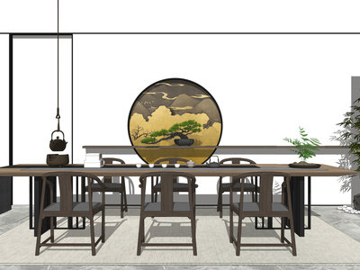 新中式茶室SU模型下载