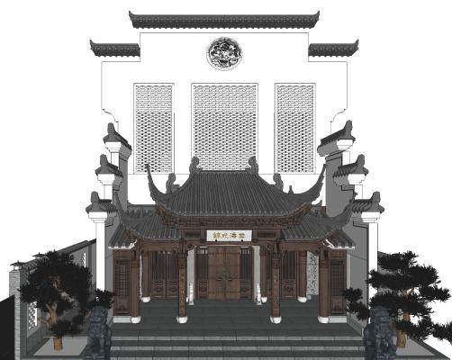中式建筑SU模型下载