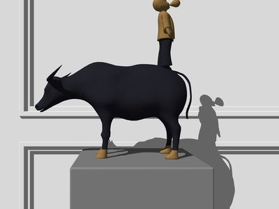 现代牛与男孩雕塑SU模型下载
