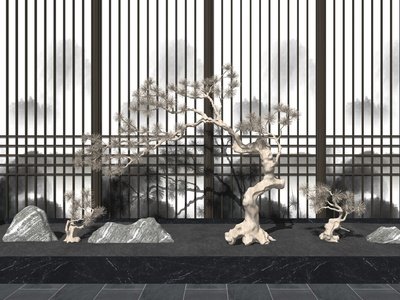 新中式景观植物雕塑SU模型下载