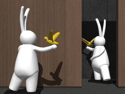 现代兔子雕塑SU模型下载
