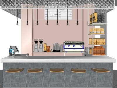 北欧风格咖啡厅SU模型下载