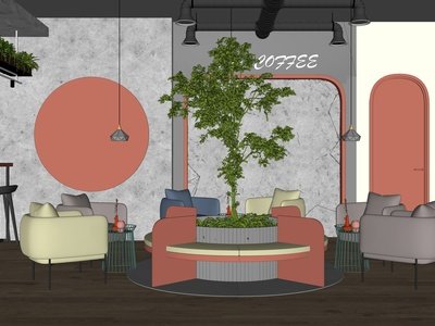 现代风格咖啡厅SU模型下载