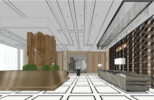 现代酒店大堂室内空间设计SU模型SU模型下载