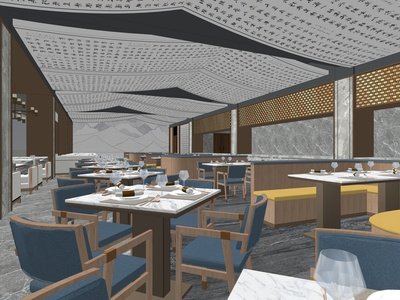 新中式风格餐厅SU模型下载